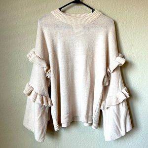 Mudpie Light Pink Bell Sleeve Ruffle Sweater